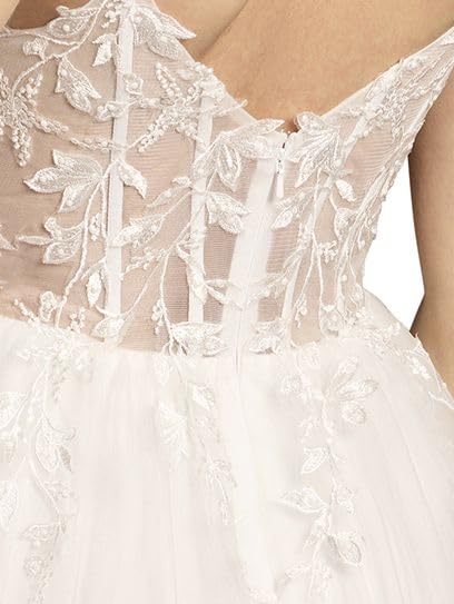 41R2WAjhpvL.jpg Lace Applique and Tulle Illusion Corset Ball Gown