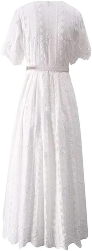 Women's Vintage Flower Embroidery Lace Princess Dress Solid Color Elegant Formal Dress for Women