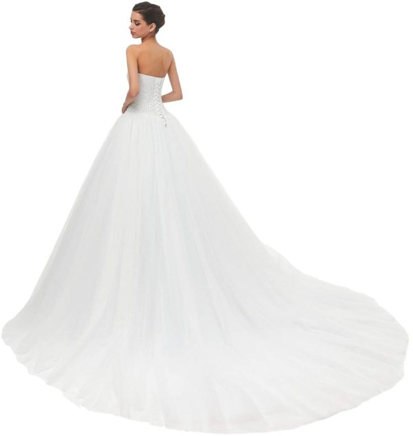 Sweetheart Tulle Ball Gown Wedding Dress, A-line Bridal Gown with Train