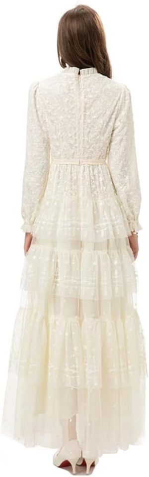 Print Cascading Ruffle Elegant Maxi Dress Party Dress with High Waist Lace Splice Slim Fit Beach Wedding Guest Long Gown