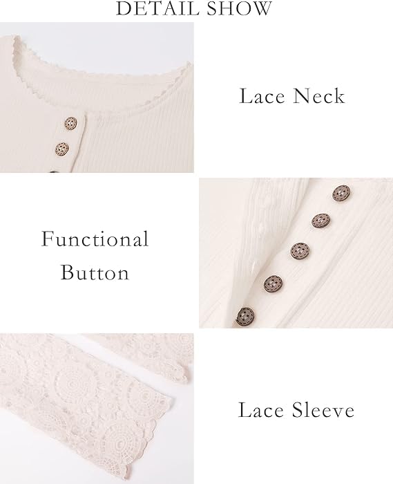 Women Long Sleeve Shirts Solid Button V Neck Lace Sleeves Slim Fit Casual Fall Shirts 2025