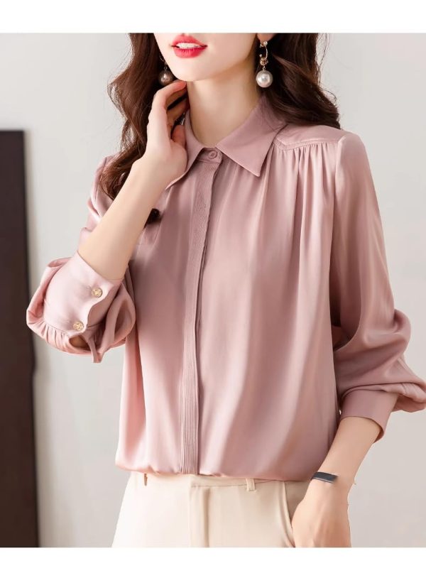 Ladies' Summer Chiffon Top Long-Sleeved for Office Vacation Daily Soft Blouse for Women
