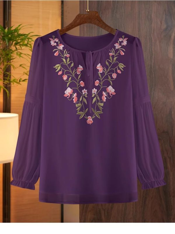Ladies' Summer Chiffon Long-Sleeved Top for Handicraft Markets Markets Blouse for Women