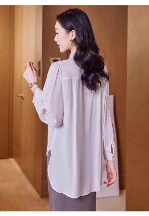 Ladies' Summer Long-Sleeved Chiffon Top for Business Loose Fit Blouse for Women