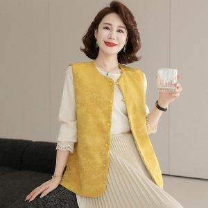 Women's Spring Reversible Chinese Style Short Satin Shawl Outerwear Vest