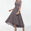 Backless Chiffon Wedding Dresses for Women High Low Tea Length Beaded Lace Formal Evening Gowns