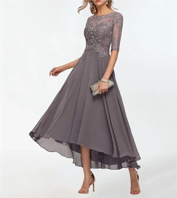 Backless Chiffon Wedding Dresses for Women High Low Tea Length Beaded Lace Formal Evening Gowns