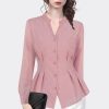 Ladies' Summer Long-Sleeved Chiffon Shirt for Work Travel and Office Breathable Soft Top Blouse for Women
