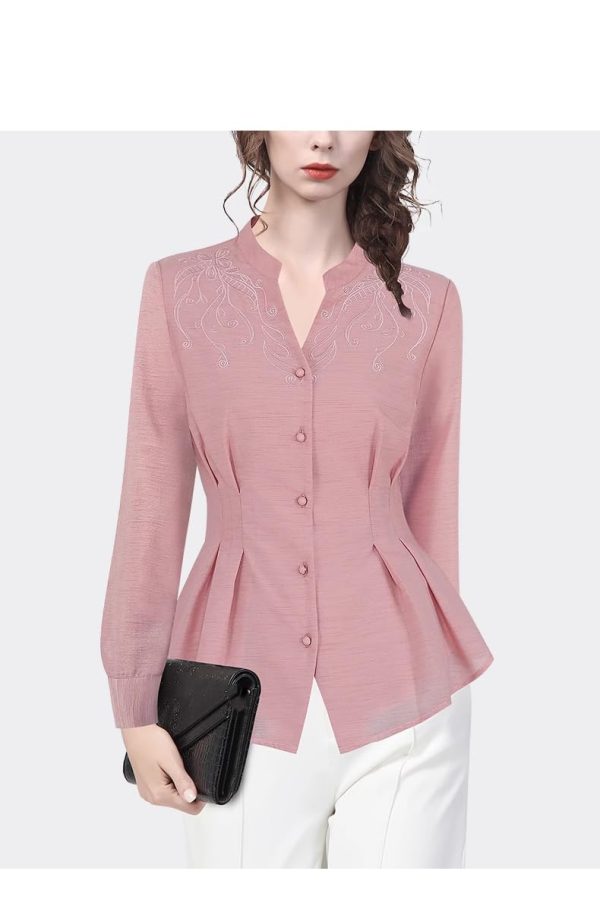 Ladies' Summer Long-Sleeved Chiffon Shirt for Work Travel and Office Breathable Soft Top Blouse for Women