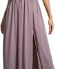 Women Elegant Pleated Strap V-Neck Chiffon Top Lace Split Skirt Evening Dresses Ball Party Dress