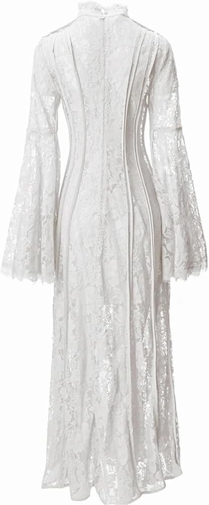Vintage Lace Hollow Out Flowing Long Skirt Women's Striped Slim Fit Flare Sleeve Dresses French Solid Suspender Travel Dress