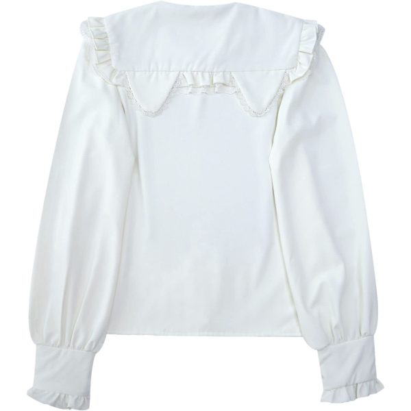 518VoMRwwkL.jpg Lolita Women Ruffle Sailor Collar Blouse Shirt Kawaii Teen Bow Tie Cat Ears Fashion Button Front Junior Cute Tops