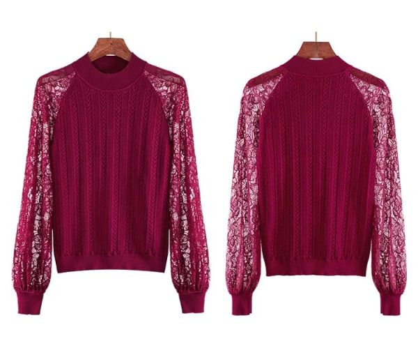 Ladies' Summer Long-Sleeved Chiffon Shirt with Lace & Embroidery for Weddings Galas Blouse for Women
