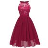 Broken Flower Lace Dress Female Vintage Princess Cocktail Collar Party Swing Dress Elegant