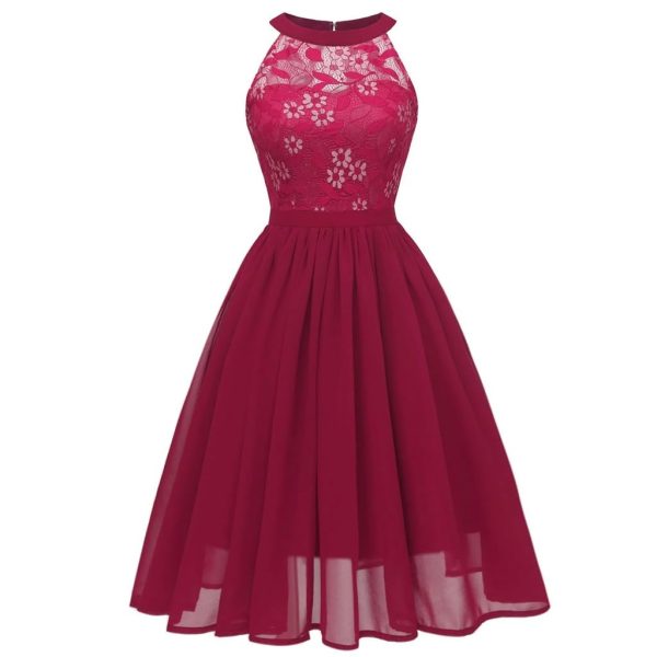 Broken Flower Lace Dress Female Vintage Princess Cocktail Collar Party Swing Dress Elegant
