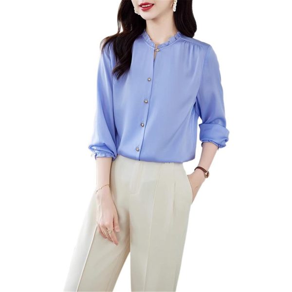 Ladies' Summer Long-Sleeved Chiffon Top Elegant for Travel Office Flowing Work Blouse for Women