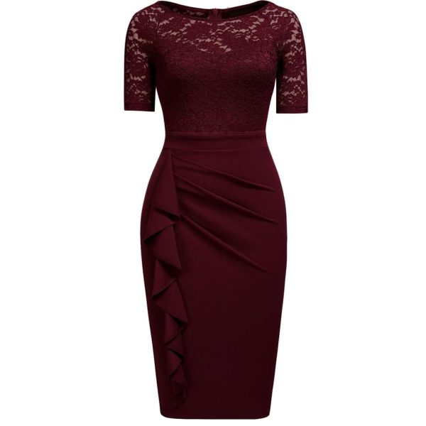 Women's Cocktail Dress Wedding Guest Dinner Lace Flounce Elegant Leisure Work Slim Body Retro