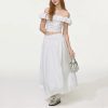 Women Off‑Shoulder Crop Top & Skirt Set, Pearl Embellished
