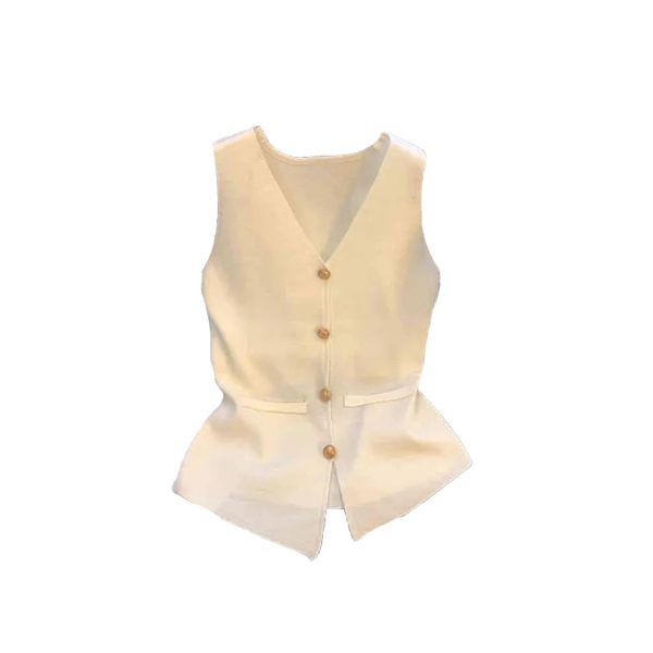 Women Angola Red Knit Vest, V‑Neck Sleeveless Luxury Top