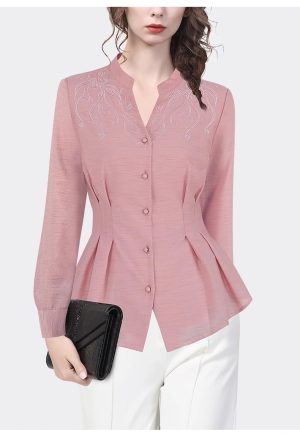Ladies' Summer Long-Sleeved Chiffon Shirt for Work Travel and Office Breathable Soft Top Blouse for Women