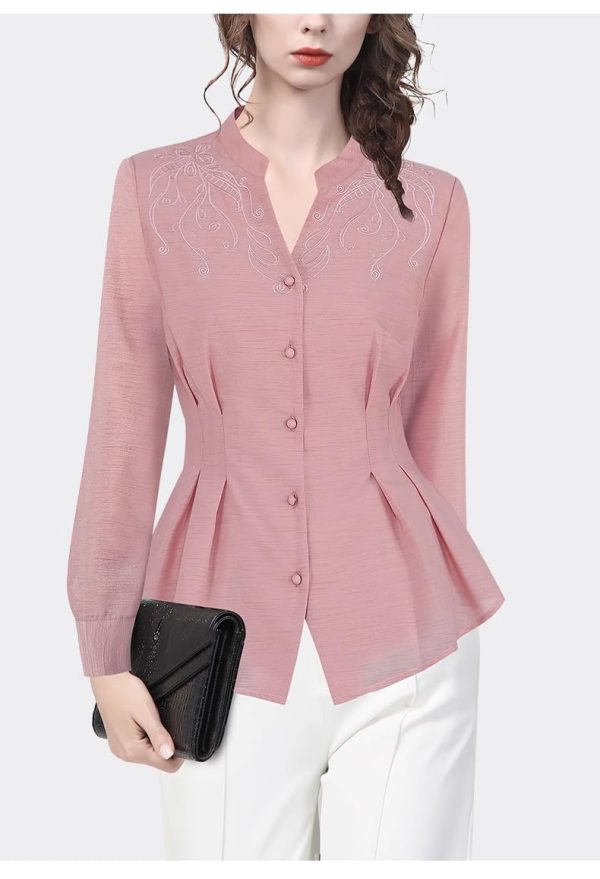 Ladies' Summer Long-Sleeved Chiffon Shirt for Work Travel and Office Breathable Soft Top Blouse for Women