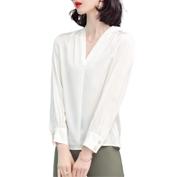 Ladies' Chiffon Top Summer Long-Sleeved Work Travel Cool Loose Blouse for Women