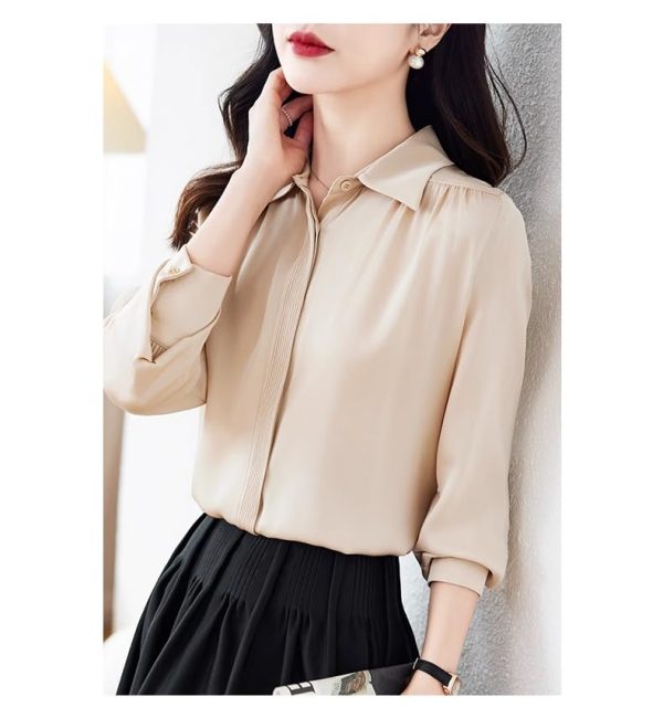 Ladies' Summer Chiffon Long-Sleeved Top for Casual Work Print Blouse for Women