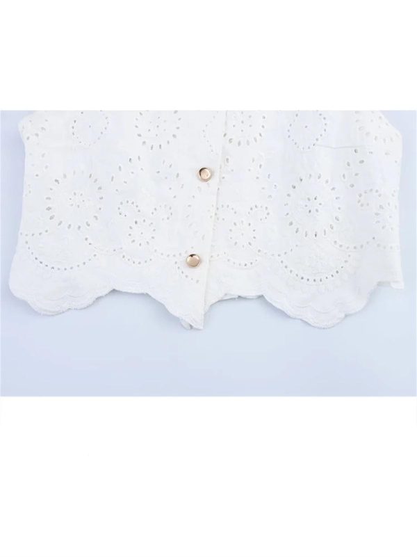 51Cyy1XploL.jpg Women Embroidered Vest & Shorts Set, Single‑Breasted Sleeveless Top + Temperament Skirt