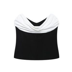 Women Side‑Zipper Tube Vest, Off‑Shoulder Sleeveless Top
