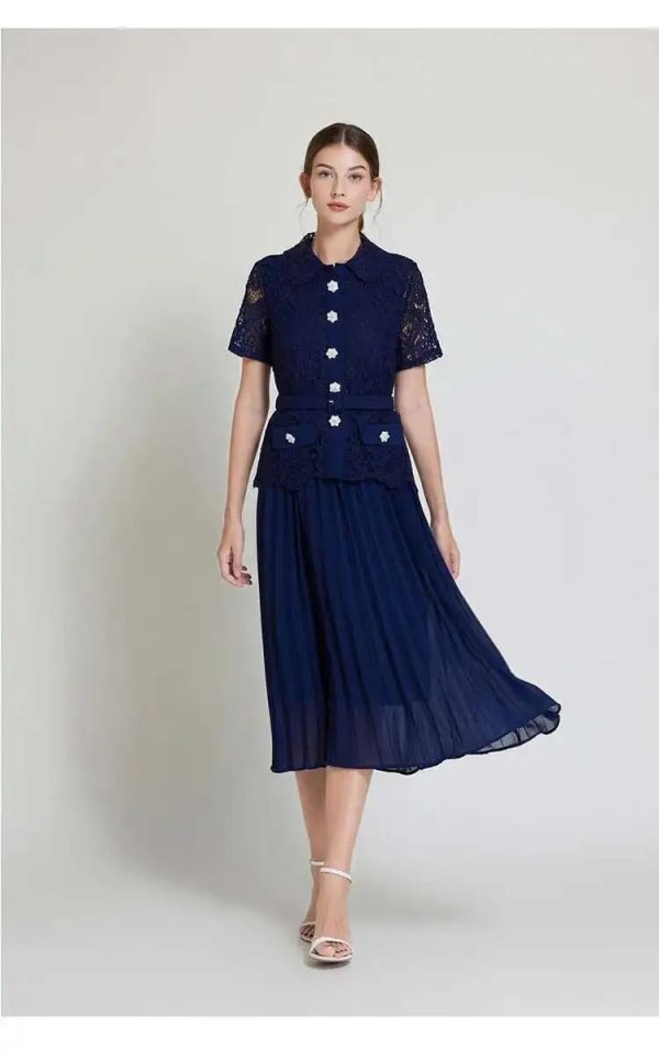 Summer Embroidery Lace Tops Chiffon Suits for Women Single Breasted