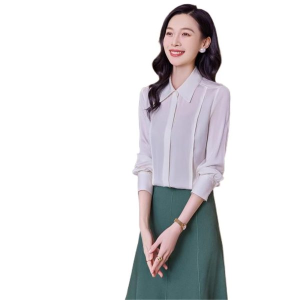 Ladies' Summer Chiffon Top Long-Sleeved for Work Travel Casual Breathable Blouse for Women