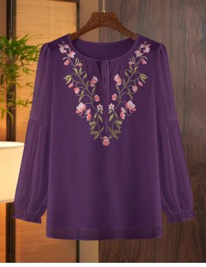 Ladies' Summer Chiffon Long-Sleeved Top for Handicraft Markets Markets Blouse for Women