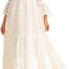 Women's White Hollow Lace Splicing Big Swing Dress Casual Flowy Beach Vacation Maxi Dresses