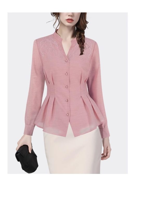 Ladies' Summer Long-Sleeved Chiffon Shirt for Work Travel and Office Breathable Soft Top Blouse for Women
