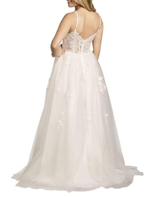 Lace Applique and Tulle Illusion Corset Ball Gown