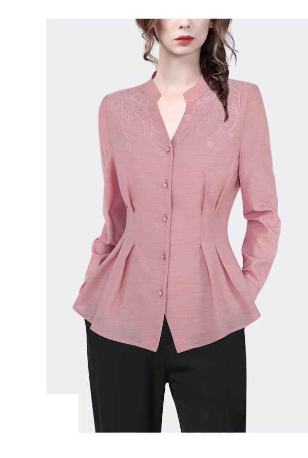 Ladies' Summer Long-Sleeved Chiffon Shirt for Work Travel and Office Breathable Soft Top Blouse for Women