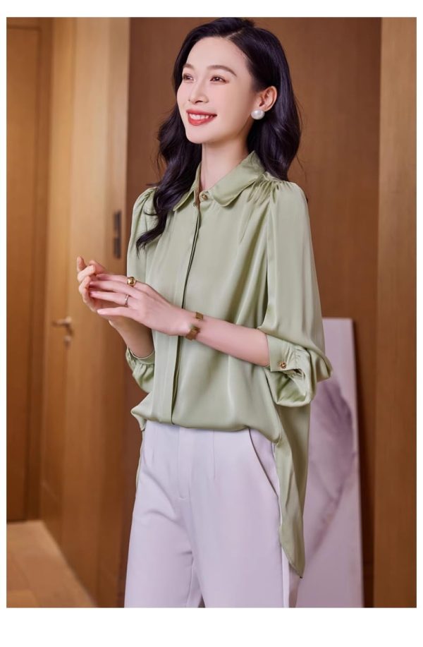 Ladies' Summer Long-Sleeved Chiffon Top for Business Loose Fit Blouse for Women