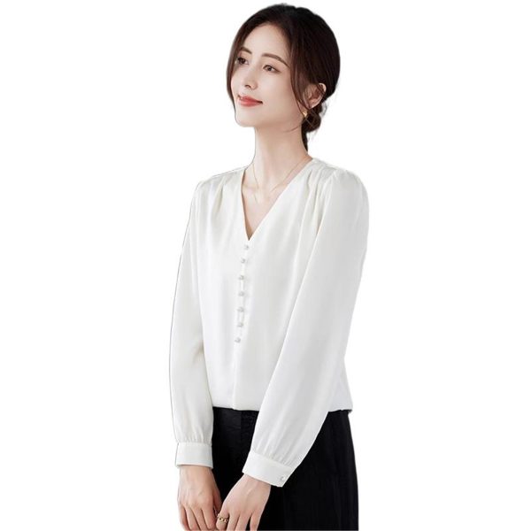 Ladies' Summer Chiffon Top Long-Sleeved for Business Trips Daily Flowing Blouse for Women