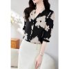 Ladies' Summer Chiffon Top Long-Sleeved for Daily and Travel Loose Soft Printed Top Blouse for Women