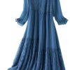 Womens Black Dress Solid Crew Neck Lace Embroidery A Line Midi Beach Holiday Party Dresses