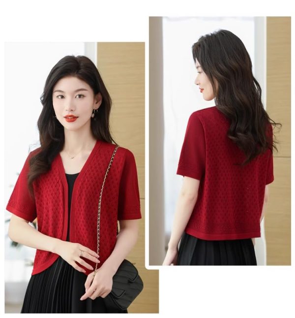 Women's Knitwear Ice Silk Shawl Summer Short Sleeve Cardigan Hollow Out Casual Top