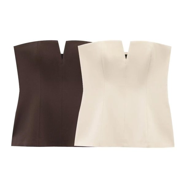 Women Two‑Tone Strap Vest, Off‑Shoulder Sleeveless Slim Top