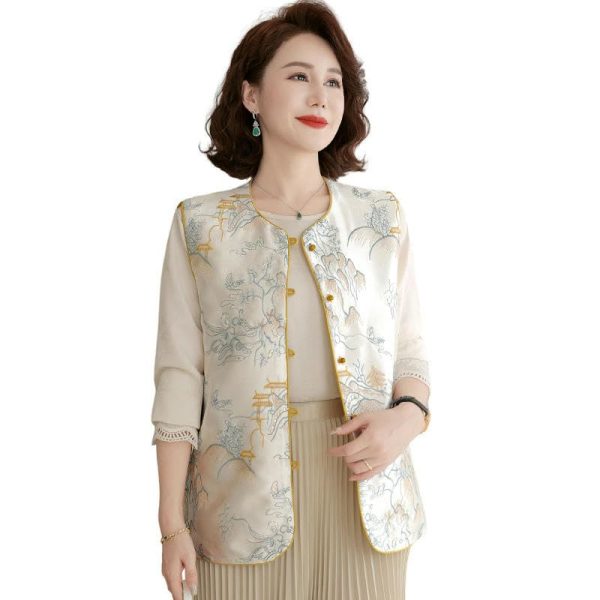 Women's Spring Reversible Chinese Style Short Satin Shawl Outerwear Vest