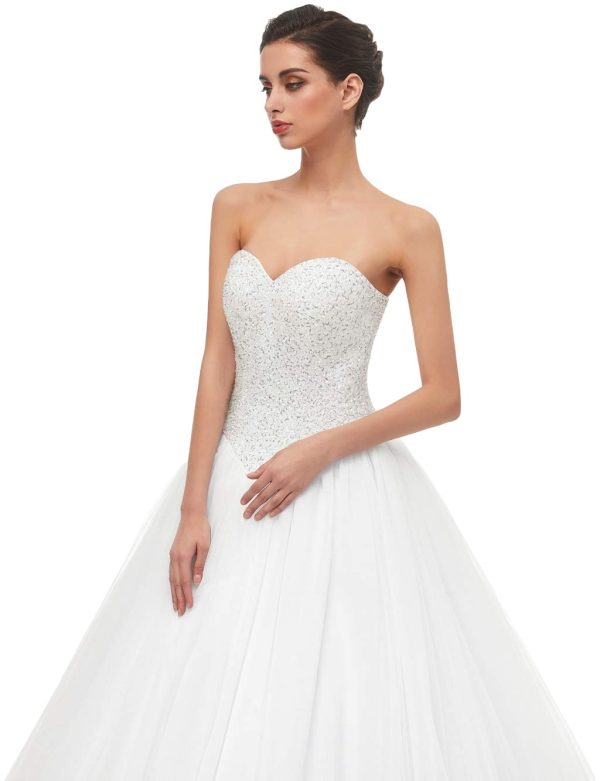 Sweetheart Tulle Ball Gown Wedding Dress, A-line Bridal Gown with Train