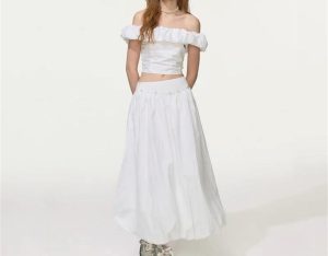 Women Off‑Shoulder Crop Top & Skirt Set, Pearl Embellished