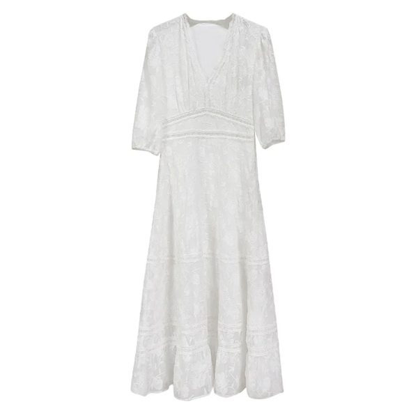 Women's 2025 Embroidered Lace Dress - Flute Hollow V-Neck
