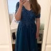 Women's Floral Lace Appliques 3/4 Sleeve Mother of The Bride Dresses Long V Neck Formal Dresses with Pockets YZTS028