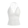 Women's Halter Contrast Lace Ruched Backless Tie Back Party Cami Top
