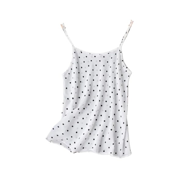 Women’s 100 Percent Mulberry Silk Crepe De Chine Dot Print Sexy Suspender Tank Top