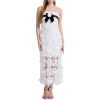 Sexy Sleeveless Flower Embroidery Slim Fit Wrap Hip Top Mesh Slim Fitting Lace Elegant Splicing Dress (White,Large)